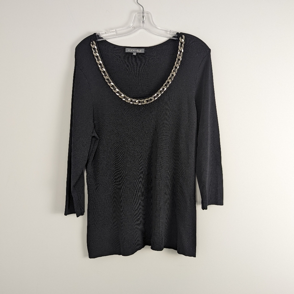 Addition Elle Fashionable Black Knit Tunic with Silver Chain Accent - Size 2X